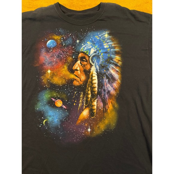 Native American Indian Space Galaxy Print Black Tee - Picture 3 of 7